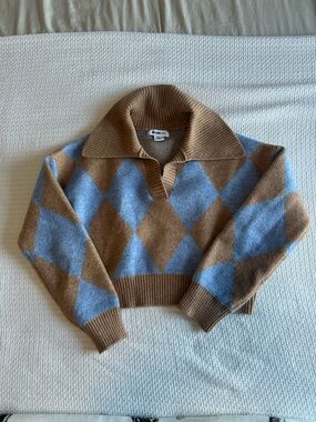 William Rast Two-Tone Knit Sweater in Camel and Light Blue